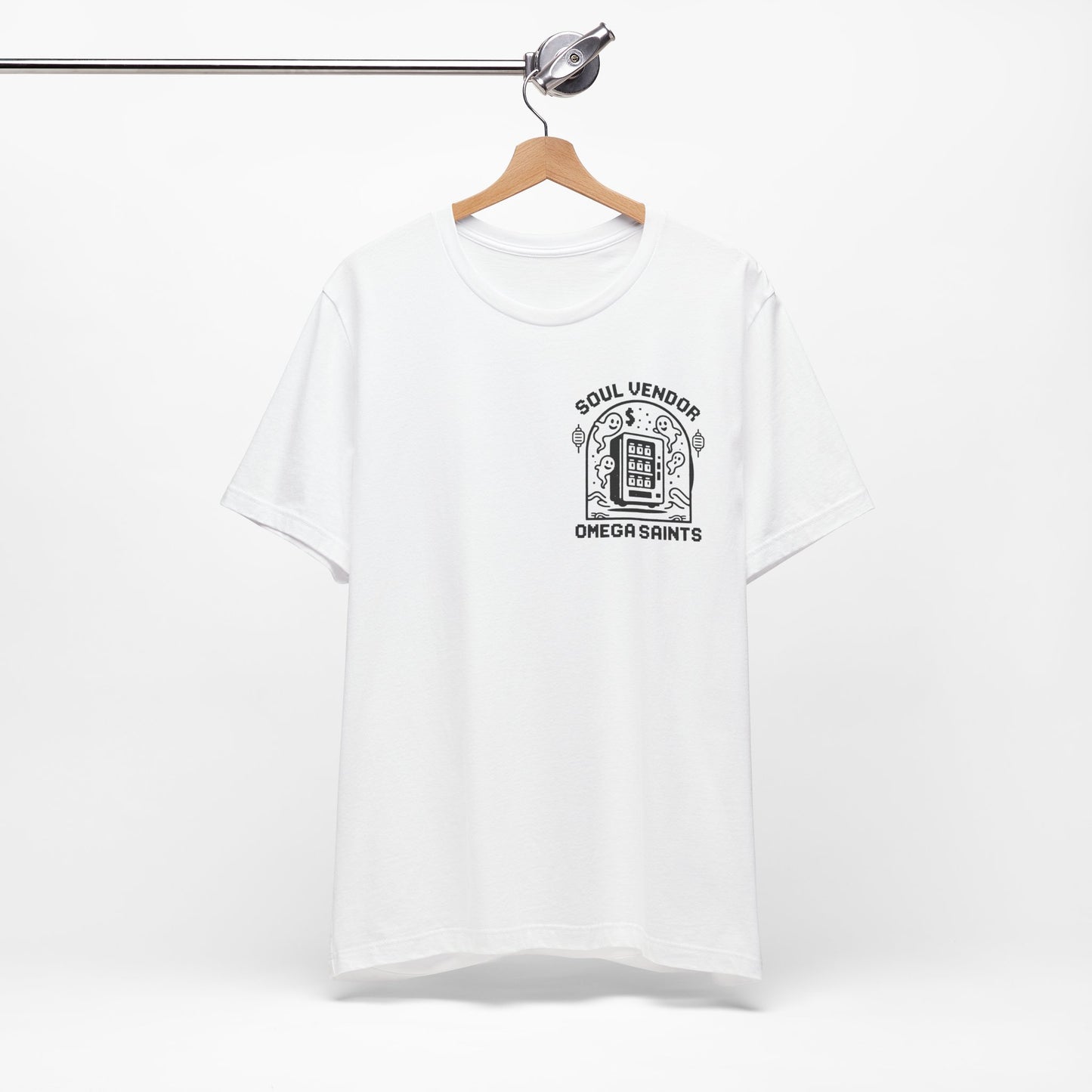 Soul Vendor T-Shirt – Retro Pixel Ghost Vending Machine Tee by Omega Saints