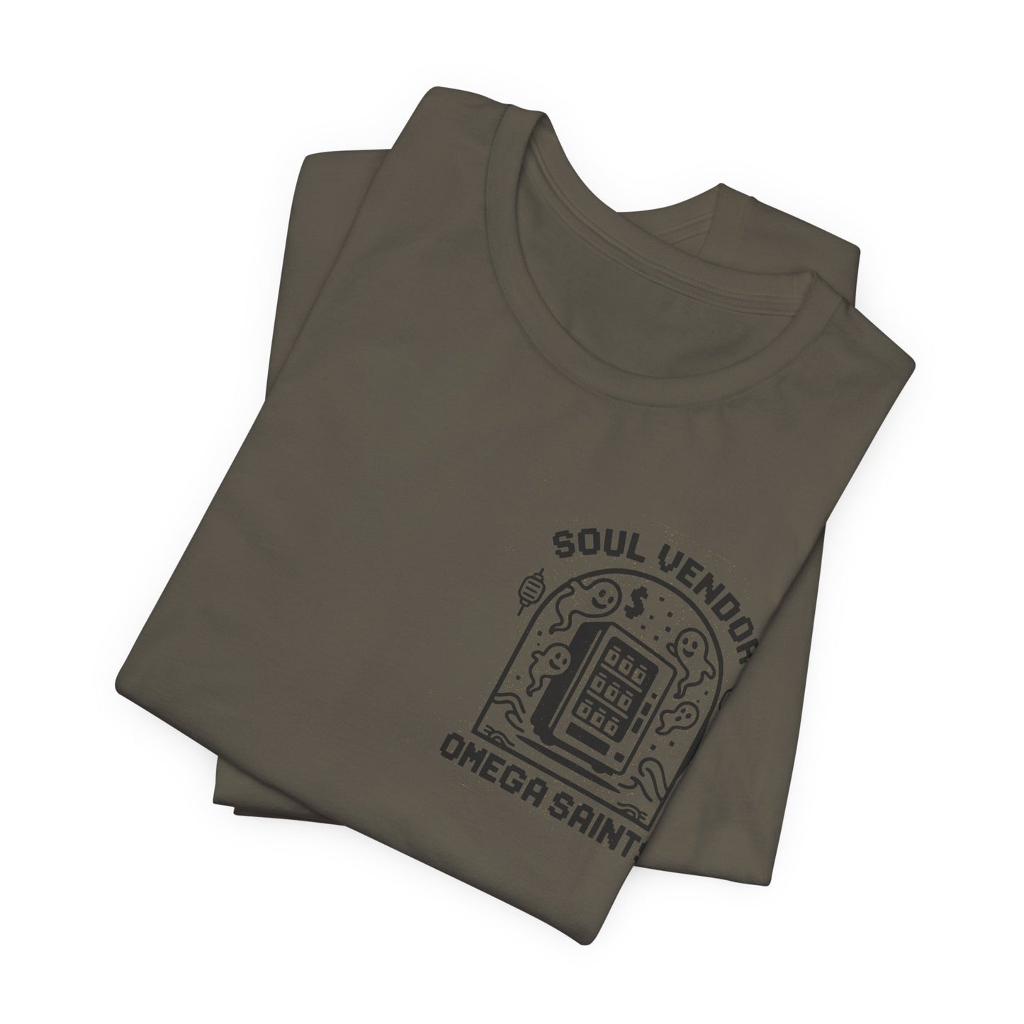 Soul Vendor T-Shirt – Retro Pixel Ghost Vending Machine Tee by Omega Saints
