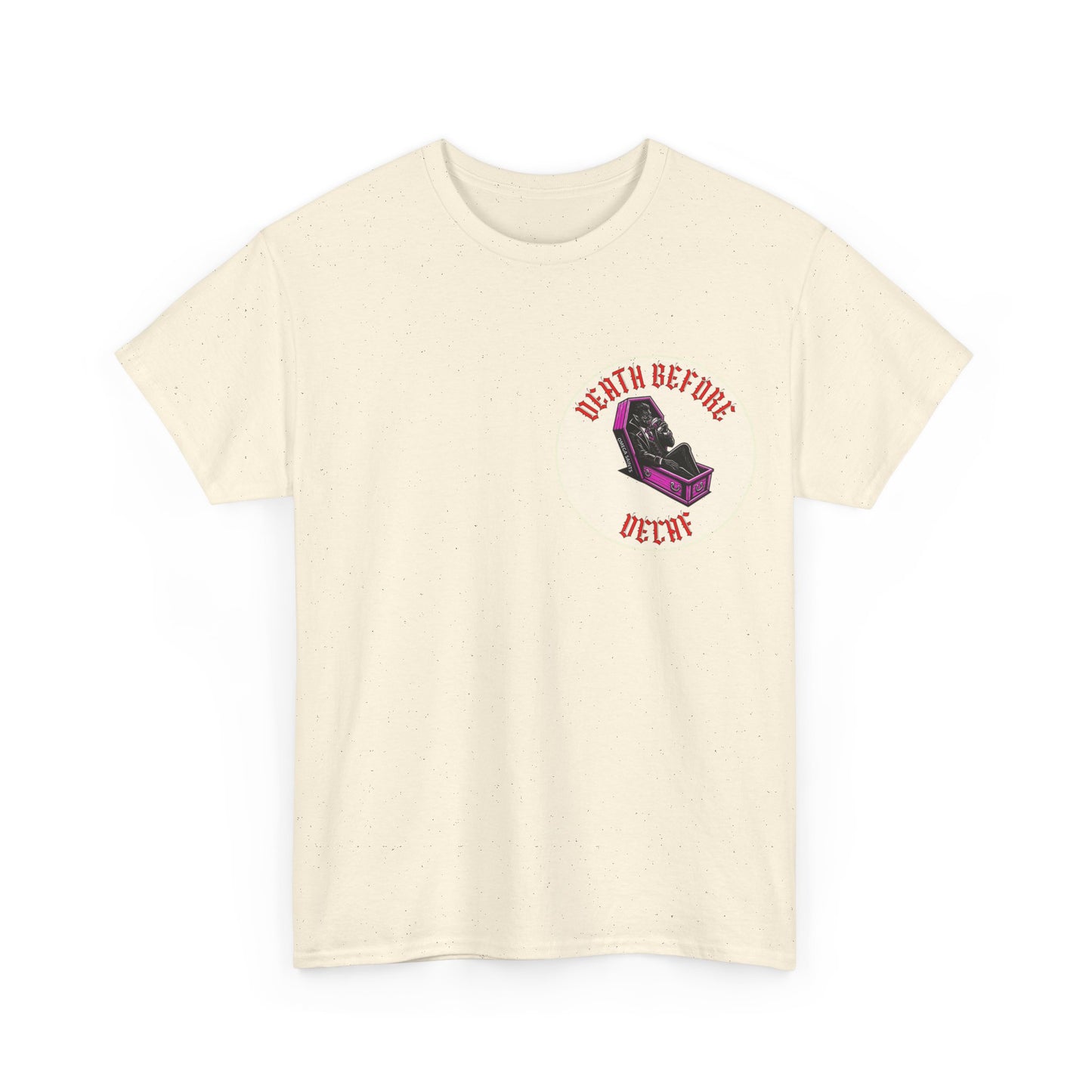 Death Before Decaf | Dracula Coffee T-Shirt Printed T Shirt detail colour