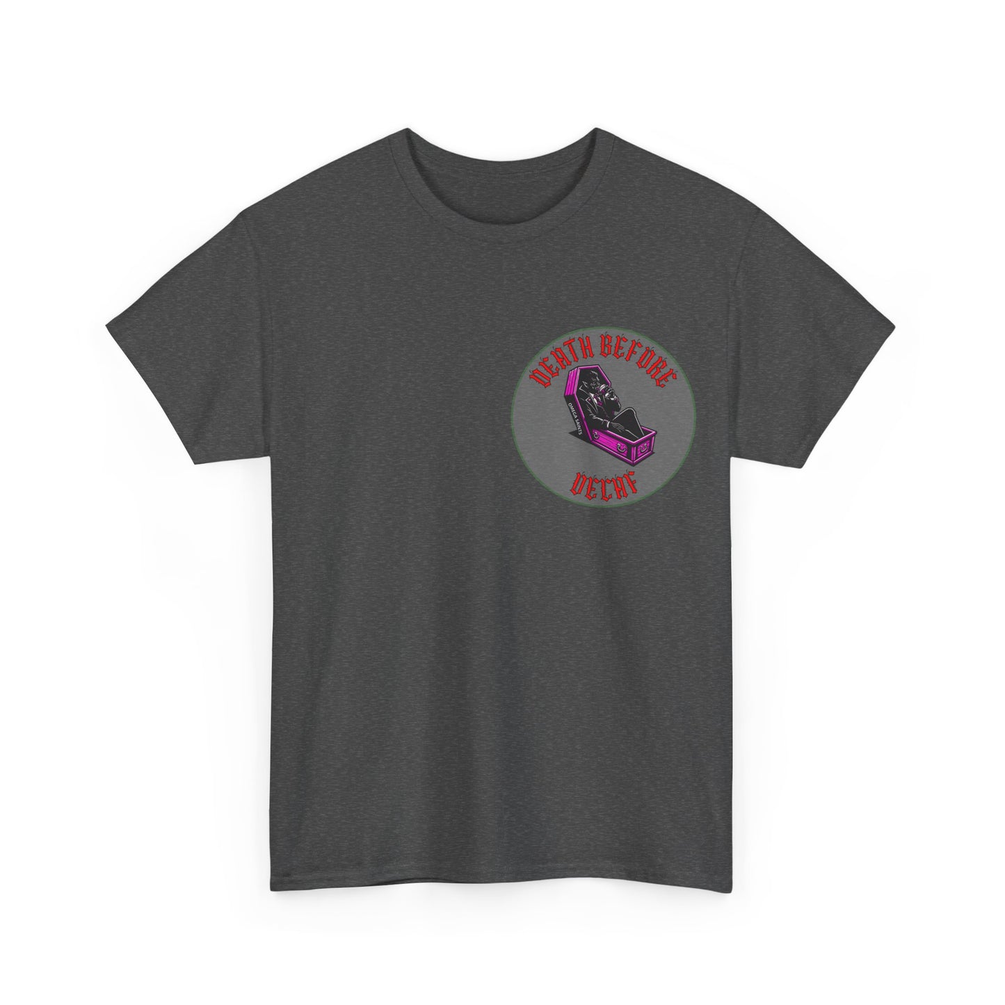 Death Before Decaf | Dracula Coffee T-Shirt Printed T Shirt detail further
