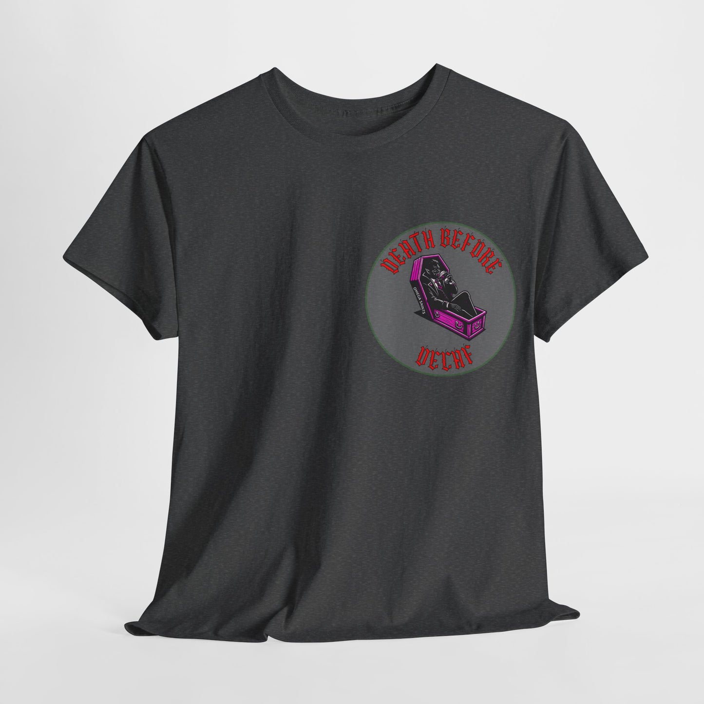 Death Before Decaf | Dracula Coffee T-Shirt Printed T Shirt detail coquette grey hung
