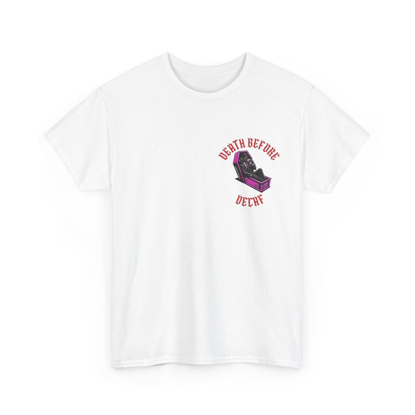 Death Before Decaf | Dracula Coffee T-Shirt Printed T Shirt detail