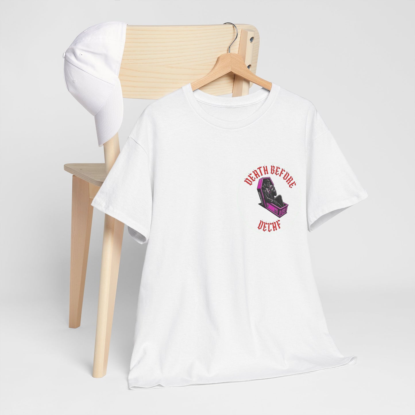 Death Before Decaf | Dracula Coffee T-Shirt Printed T Shirt detail white custom