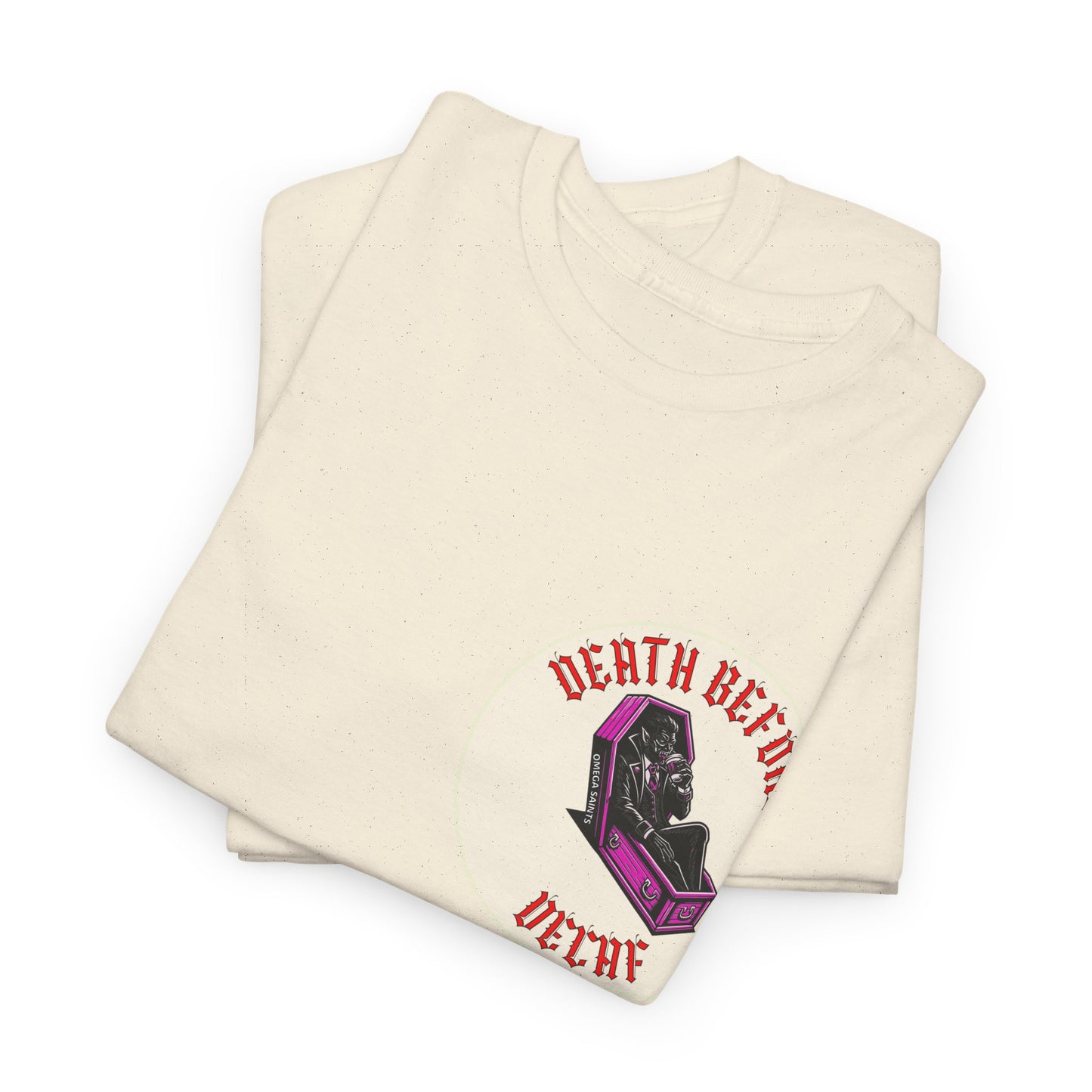 Death Before Decaf | Dracula Coffee T-Shirt Printed T Shirt detail with custom