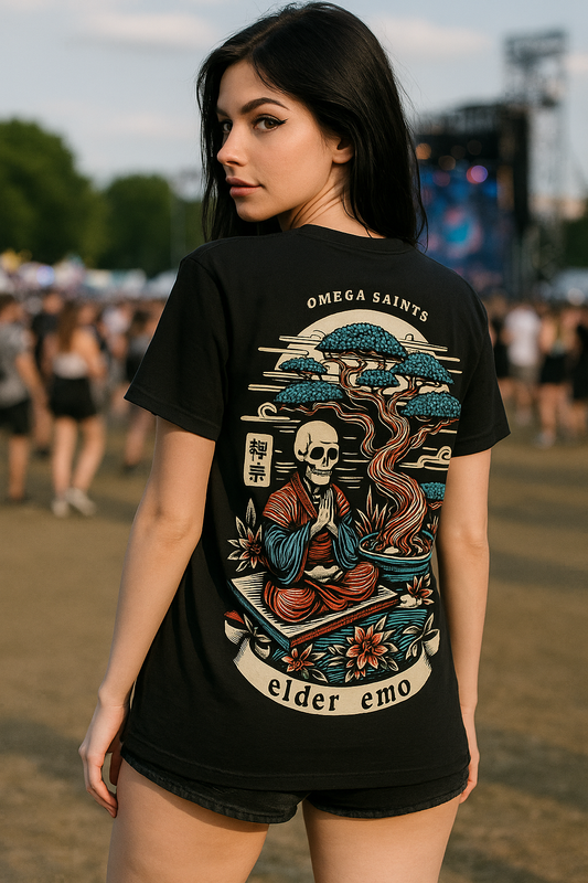 Elder Emo Skeleton Shirt – Meditating Skeleton Graphic Tee | Alt Aesthetic Unisex T-Shirt