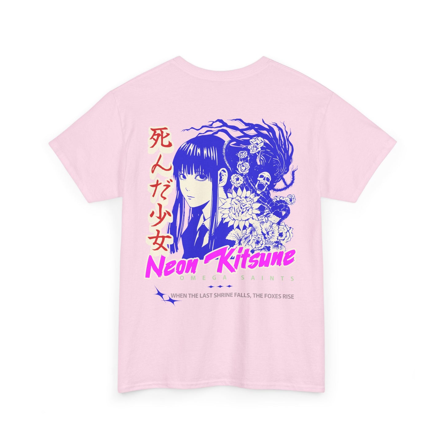 Japanese Anime Neon Kitsune Printed Shirt Custom Printed Shirt Pink