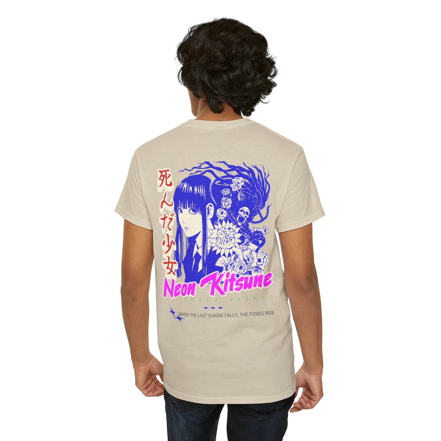 Japanese Anime Neon Kitsune Printed Shirt Custom Printed Shirt Back Person
