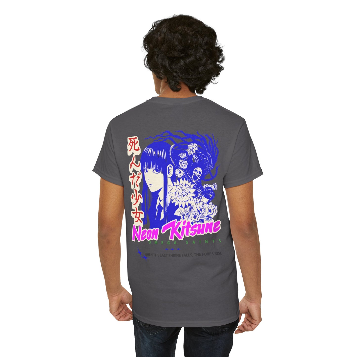Japanese Anime Neon Kitsune Printed Shirt Custom Printed Shirt
