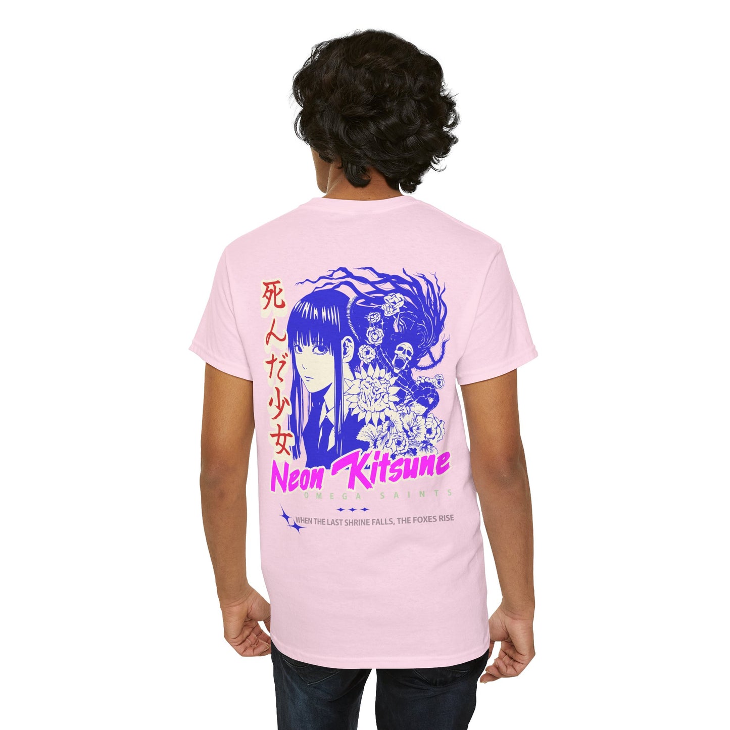 Japanese Anime Neon Kitsune Printed Shirt Custom Printed Shirt Pink Back Alt