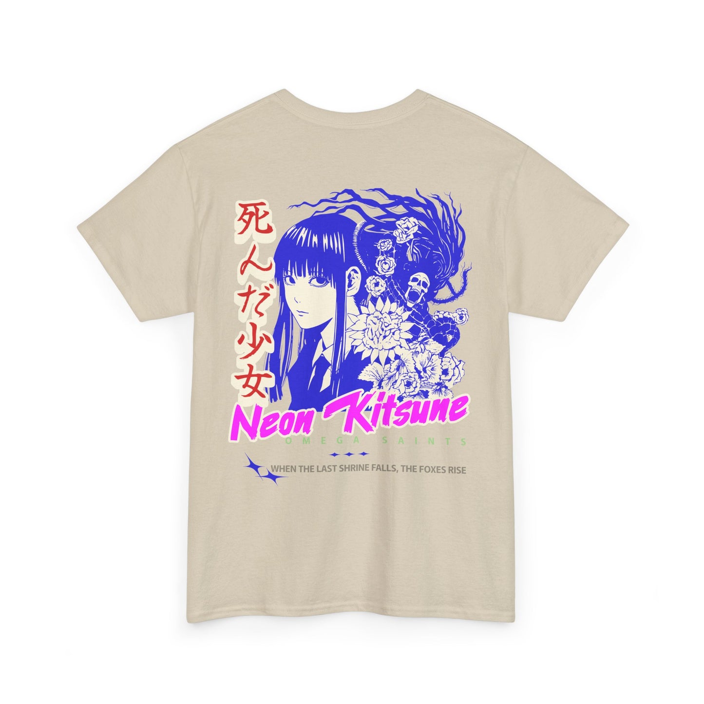 Japanese Anime Neon Kitsune Printed Shirt Custom Printed Shirt Sand Back Alt