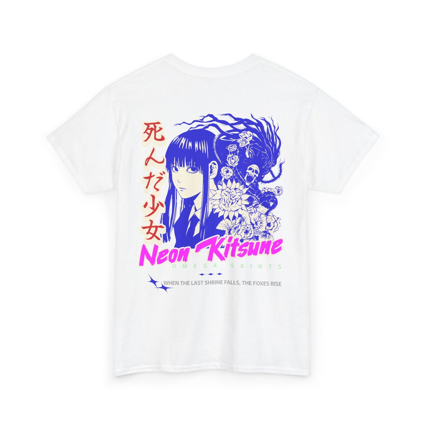 Japanese Anime Neon Kitsune Printed Shirt Custom Printed Shirt White Back Alt