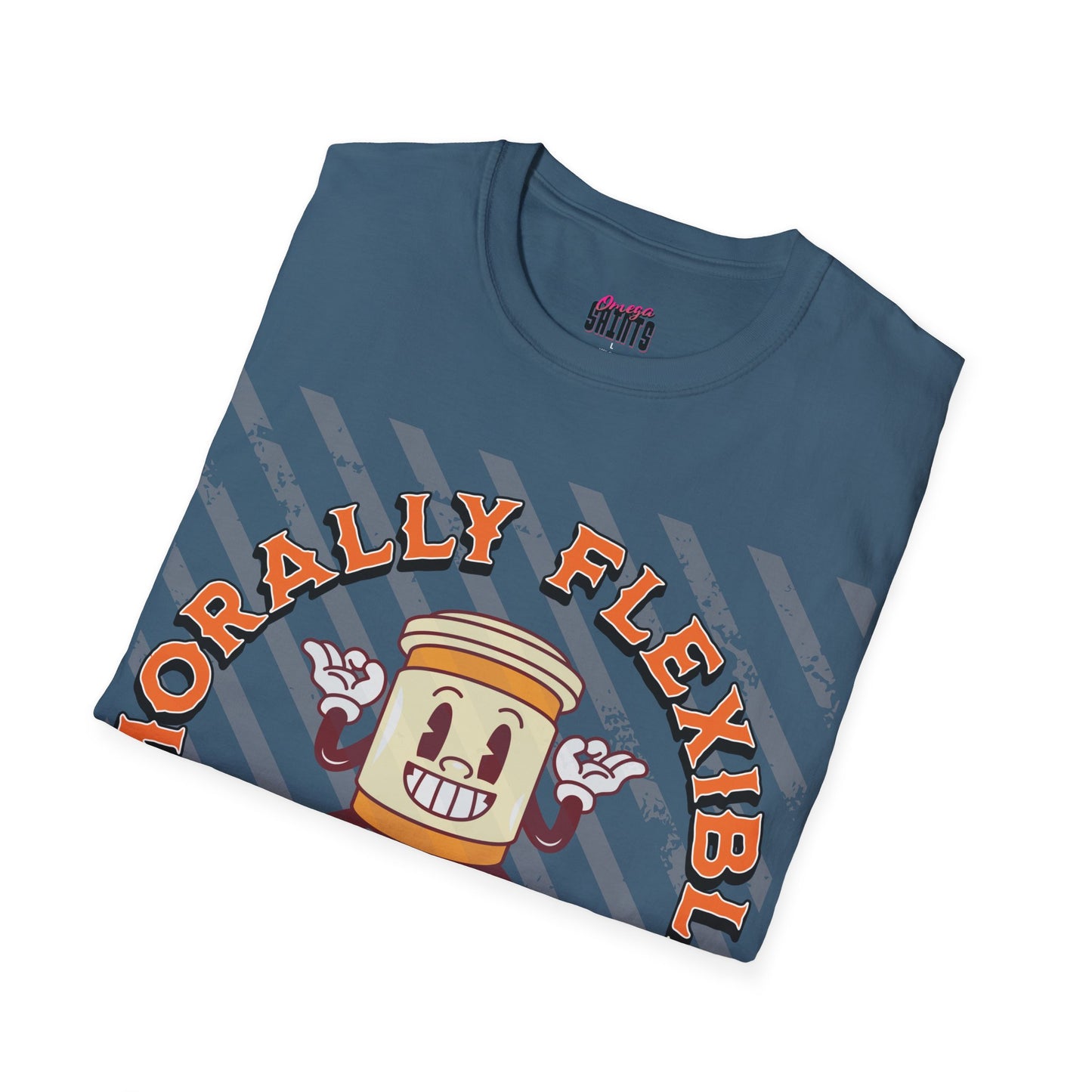Morally Flexible, Emotionally Unavailable Printed T-Shirt – Funny Gen Z Coffee Yoga Tee Blue Grey