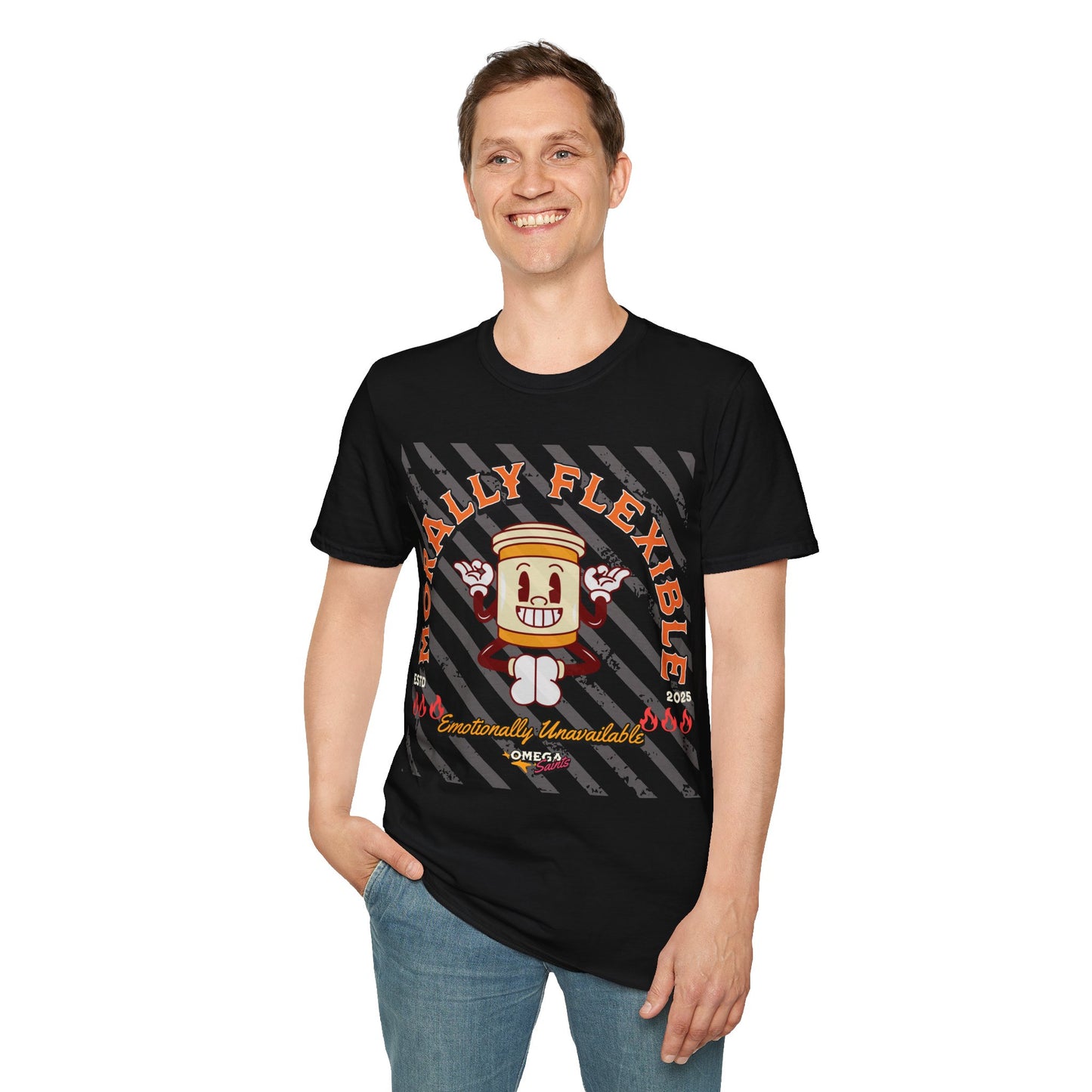 Morally Flexible, Emotionally Unavailable Printed T-Shirt – Funny Gen Z Coffee Yoga Tee black