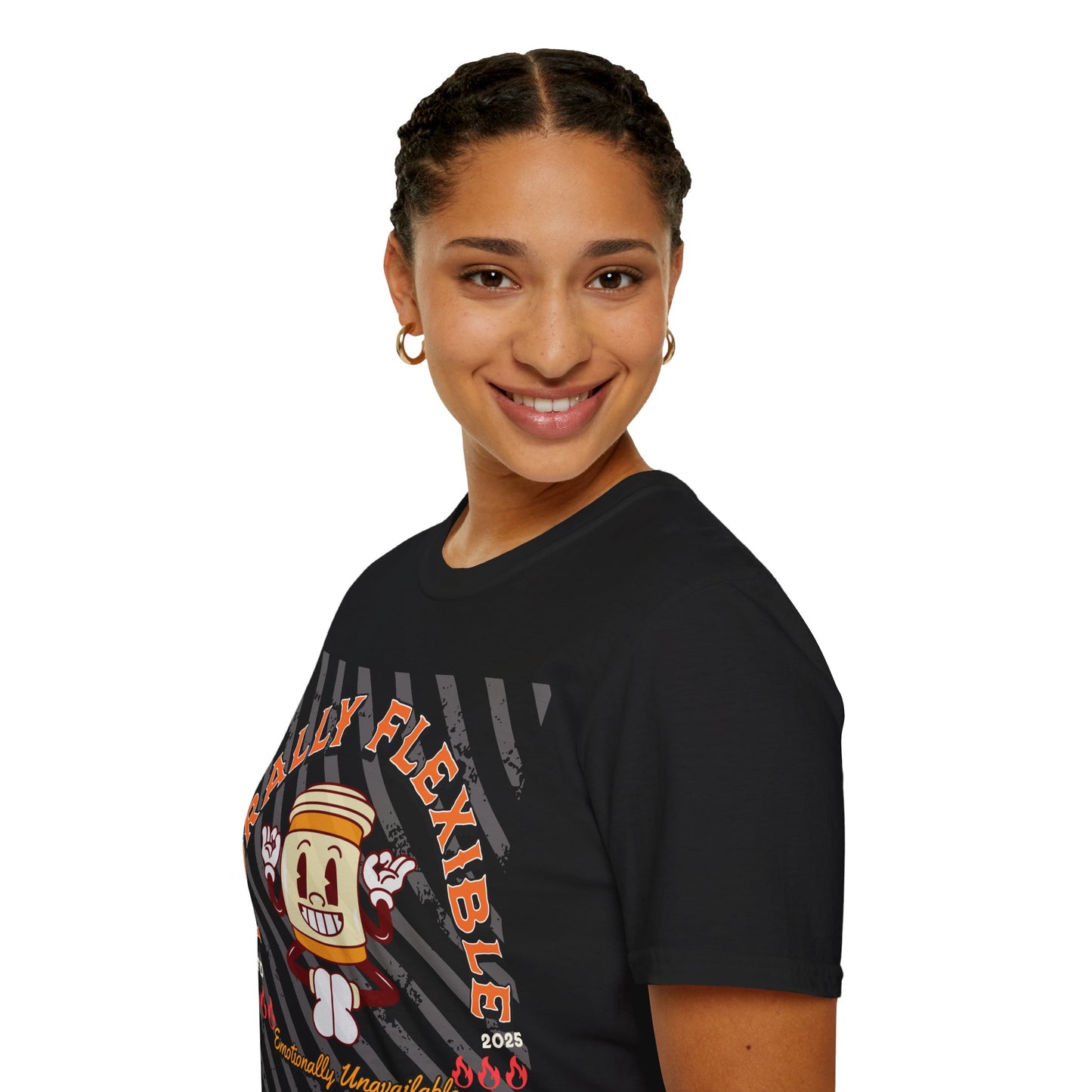 Morally Flexible, Emotionally Unavailable Printed T-Shirt – Funny Gen Z Coffee Yoga Tee black