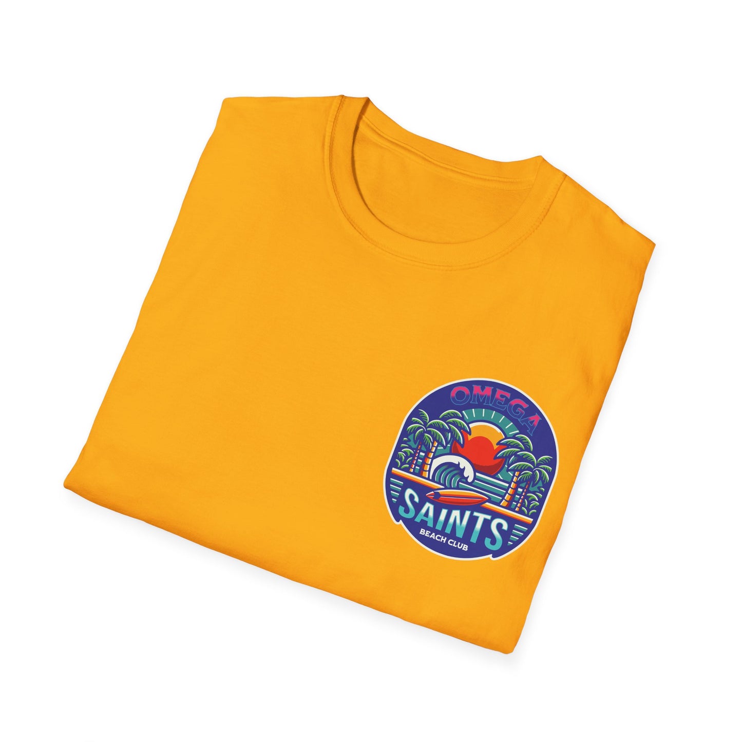 Omega Saints Beach Club Printed T-Shirt – Ride the Waves in Style Gold
