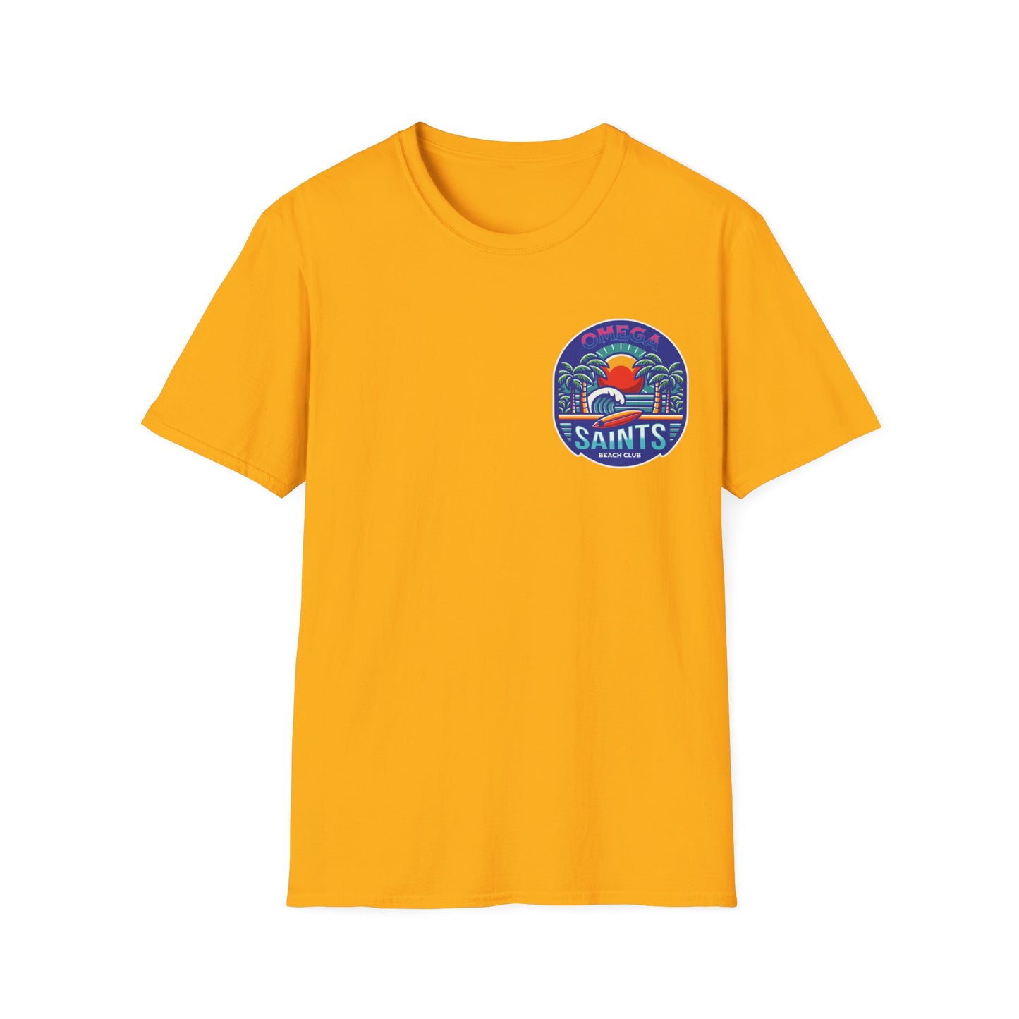 Omega Saints Beach Club Printed T-Shirt – Ride the Waves in Style Gold
