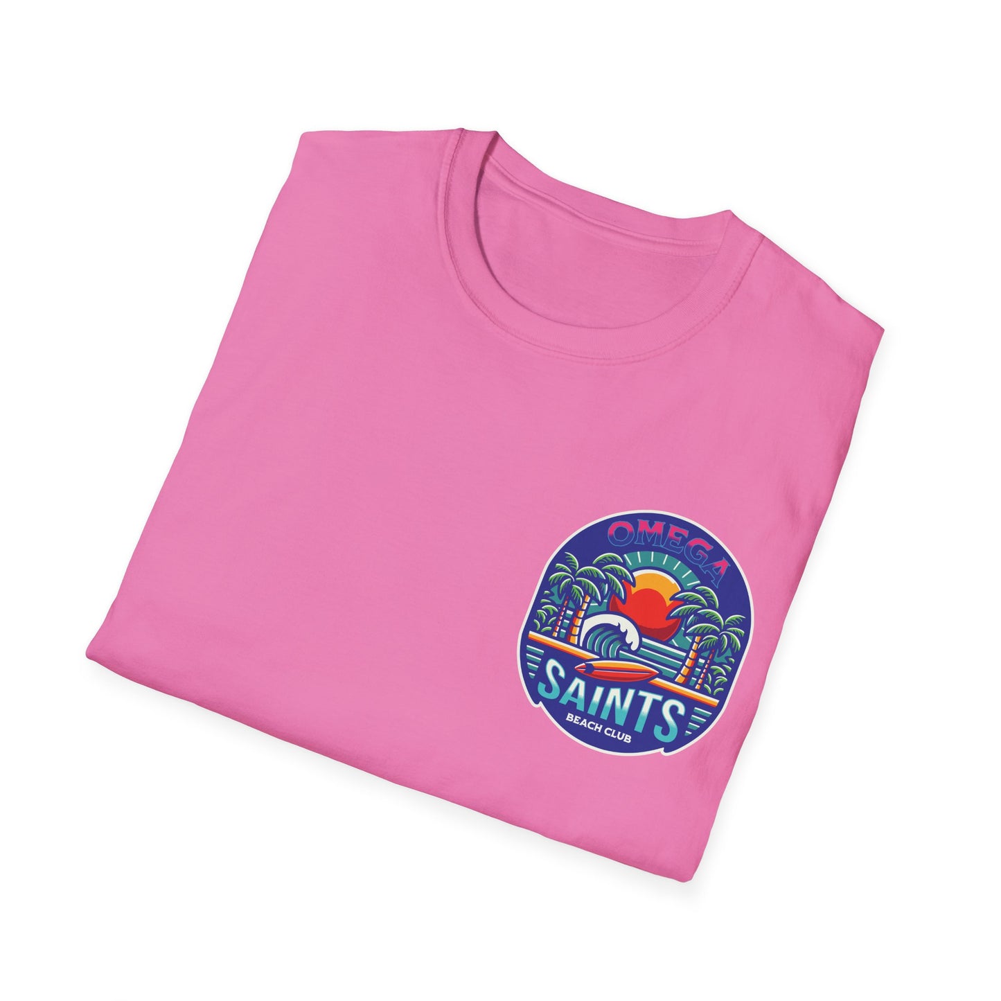 Omega Saints Beach Club Printed T-Shirt – Ride the Waves in Style Pink