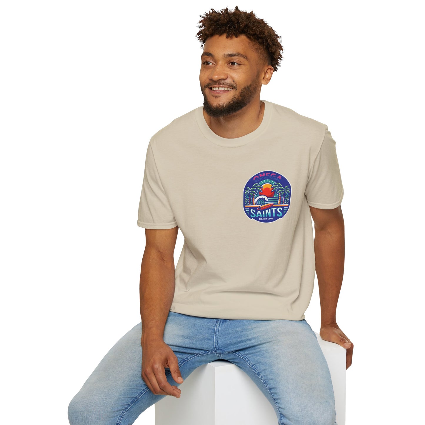 Omega Saints Beach Club Printed T-Shirt – Ride the Waves in Style Beige