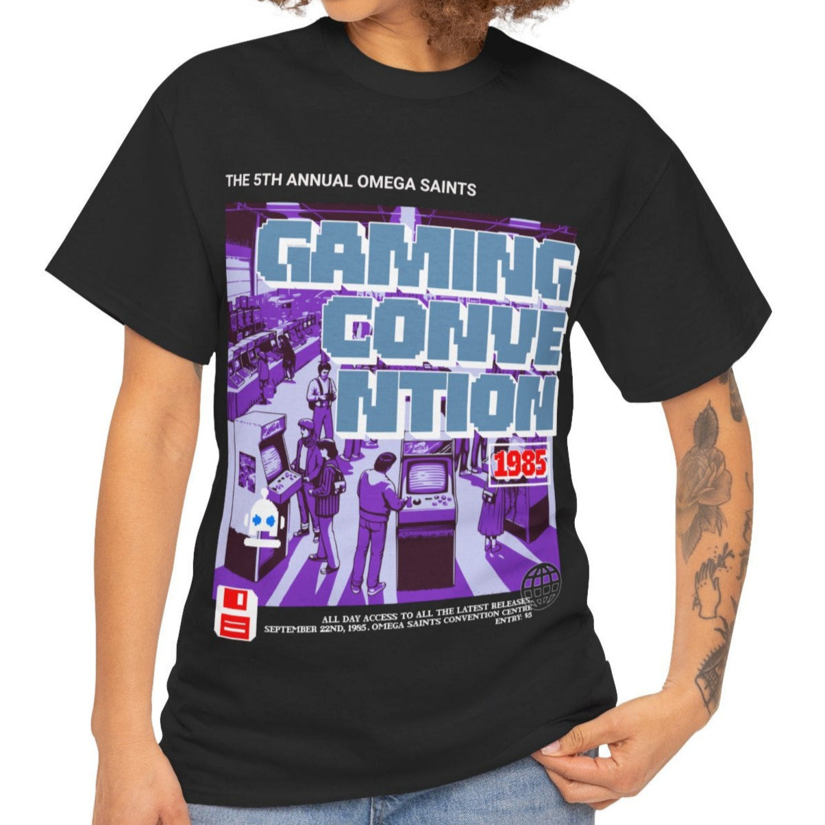Omega Saints Gaming Convention – 1984 Retro Arcade T-Shirt | Retro Aesthetic Custom Printed Tee clothing screen printing