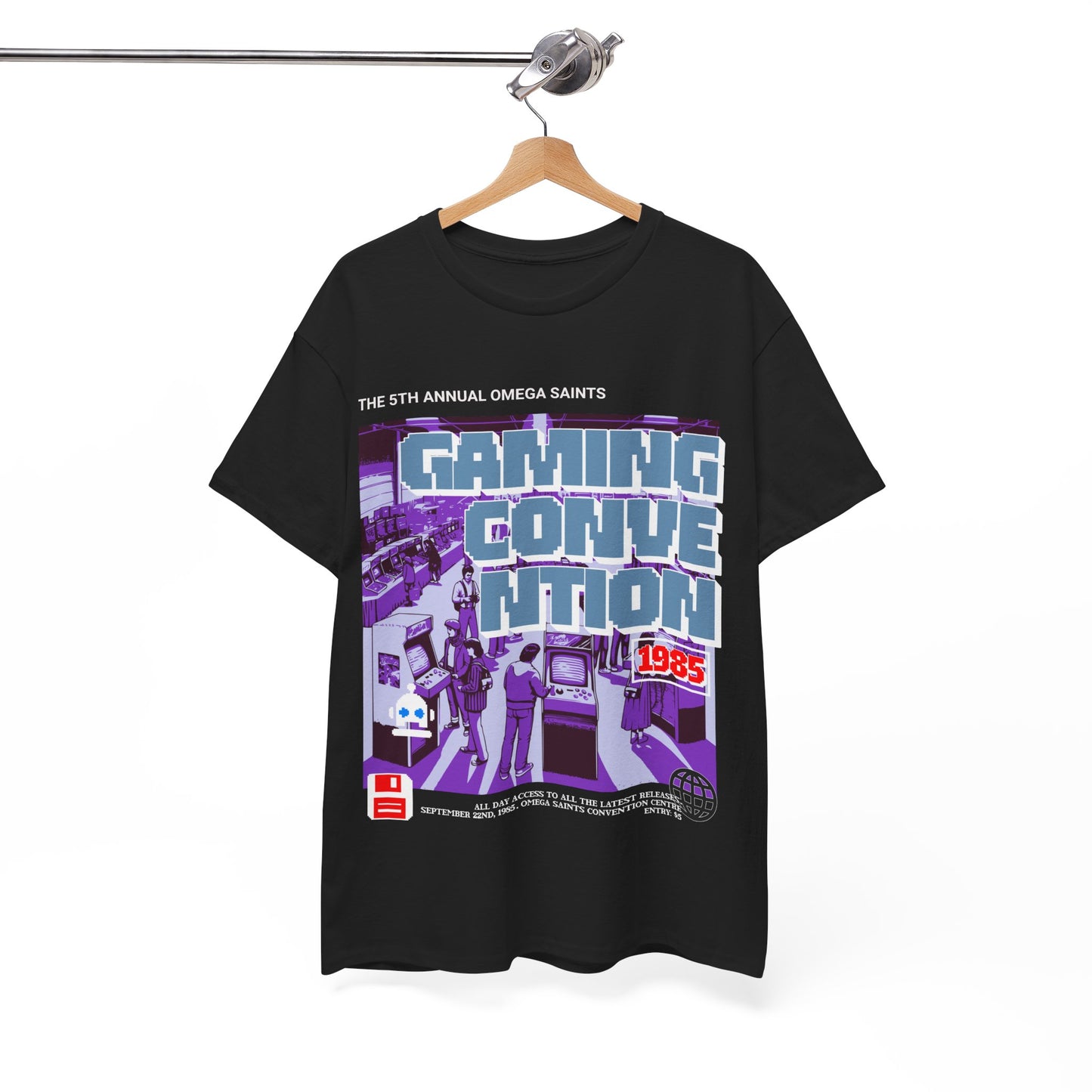 Omega Saints Gaming Convention – 1984 Retro Arcade T-Shirt | Retro Aesthetic Custom Printed Tee clothing screen printing