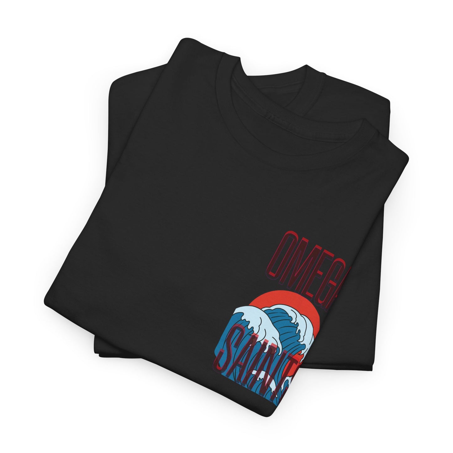 Omega Saints Logo Japanese Wave Design, Trendy 80s Retro Style Printed T-Shirt black