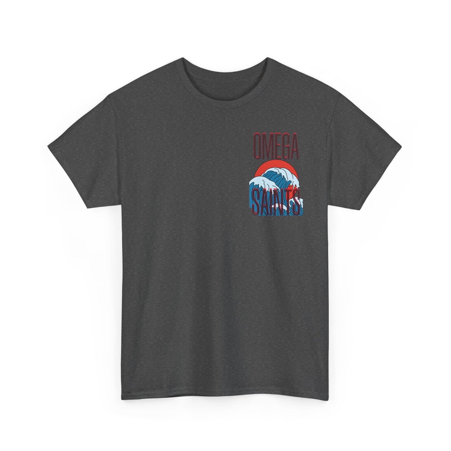 Omega Saints Logo Japanese Wave Design, Trendy 80s Retro Style Printed T-Shirt grey
