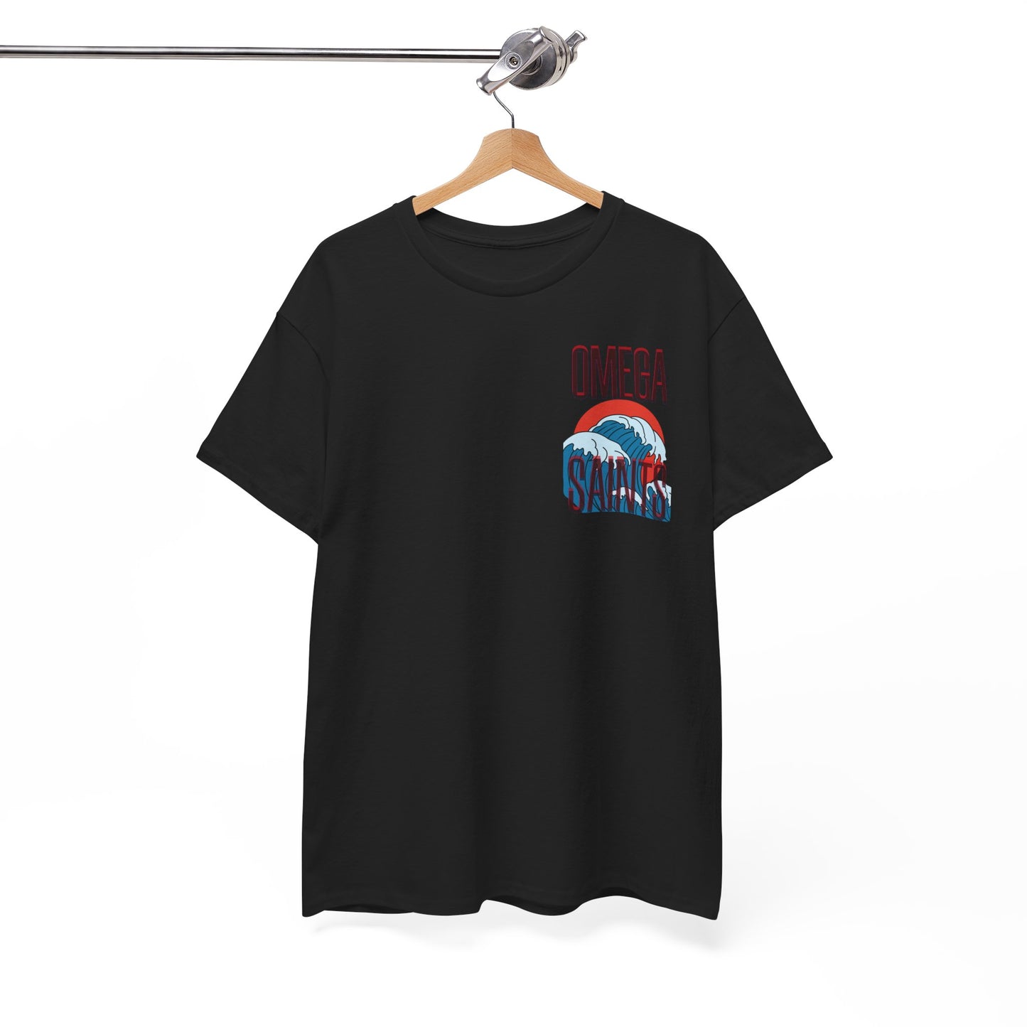 Omega Saints Logo Japanese Wave Design, Trendy 80s Retro Style Printed T-Shirt black