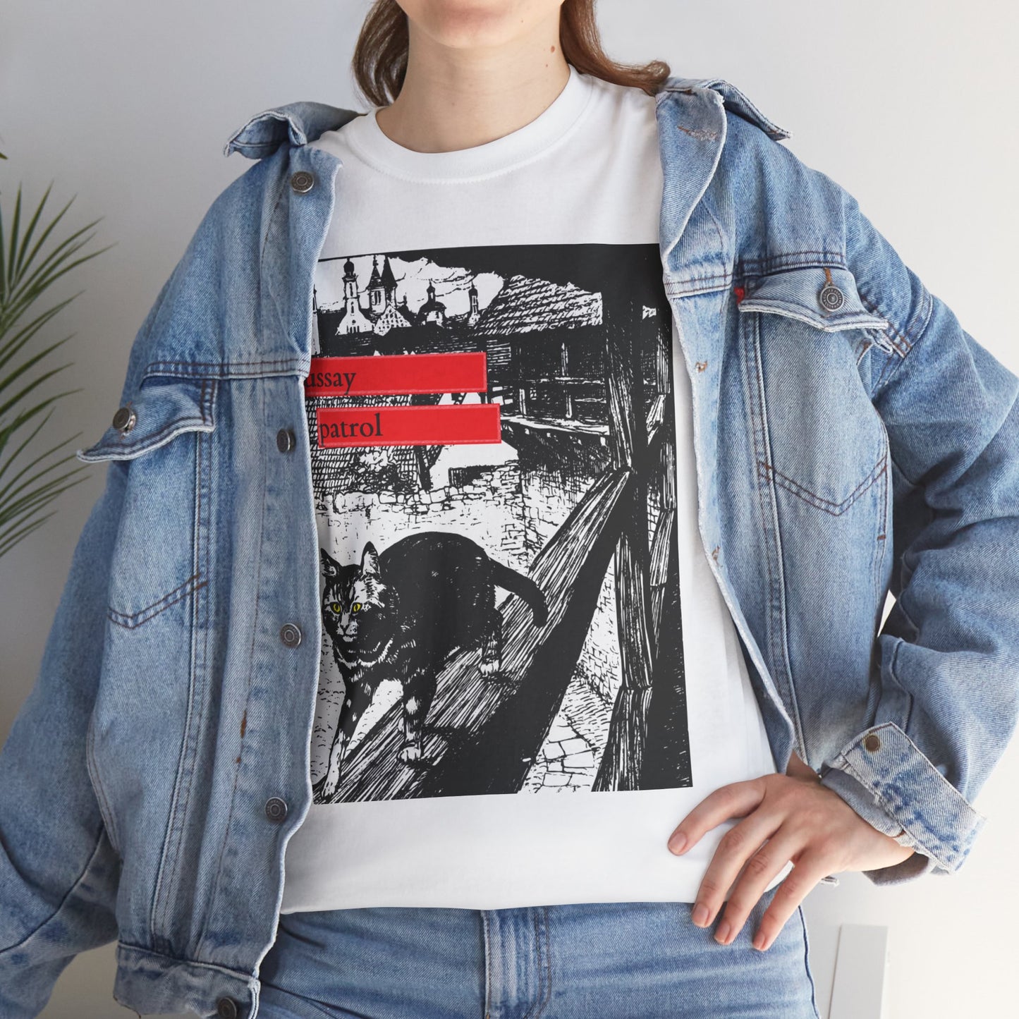 Pussay Patrol Printed T-Shirt - Graphic Tee white denim