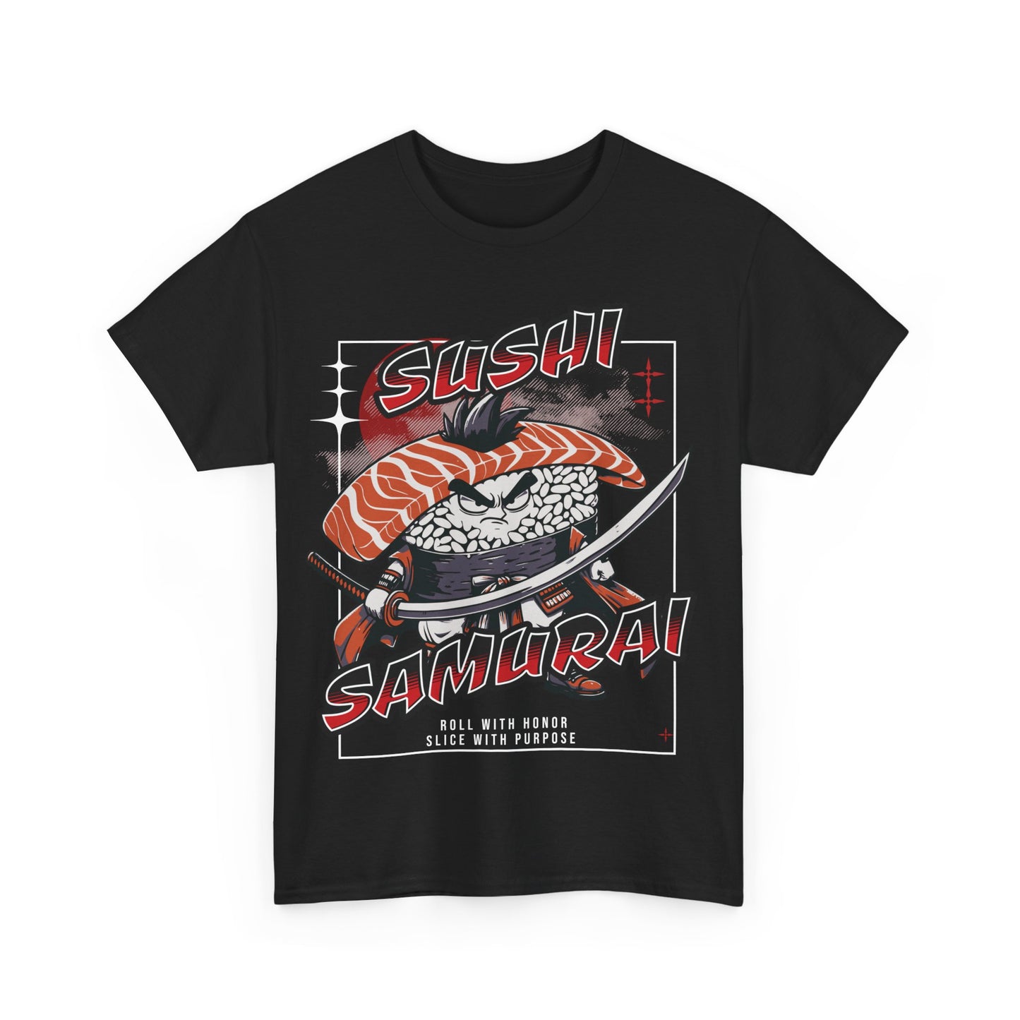 Sushi Samurai Printed T-Shirt – Roll with Honor, Slice with Purpose Black
