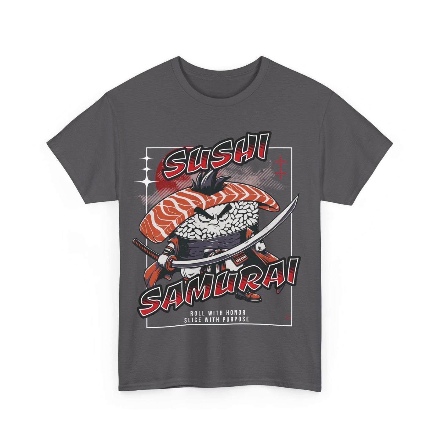 Sushi Samurai Printed T-Shirt – Roll with Honor, Slice with Purpose Grey