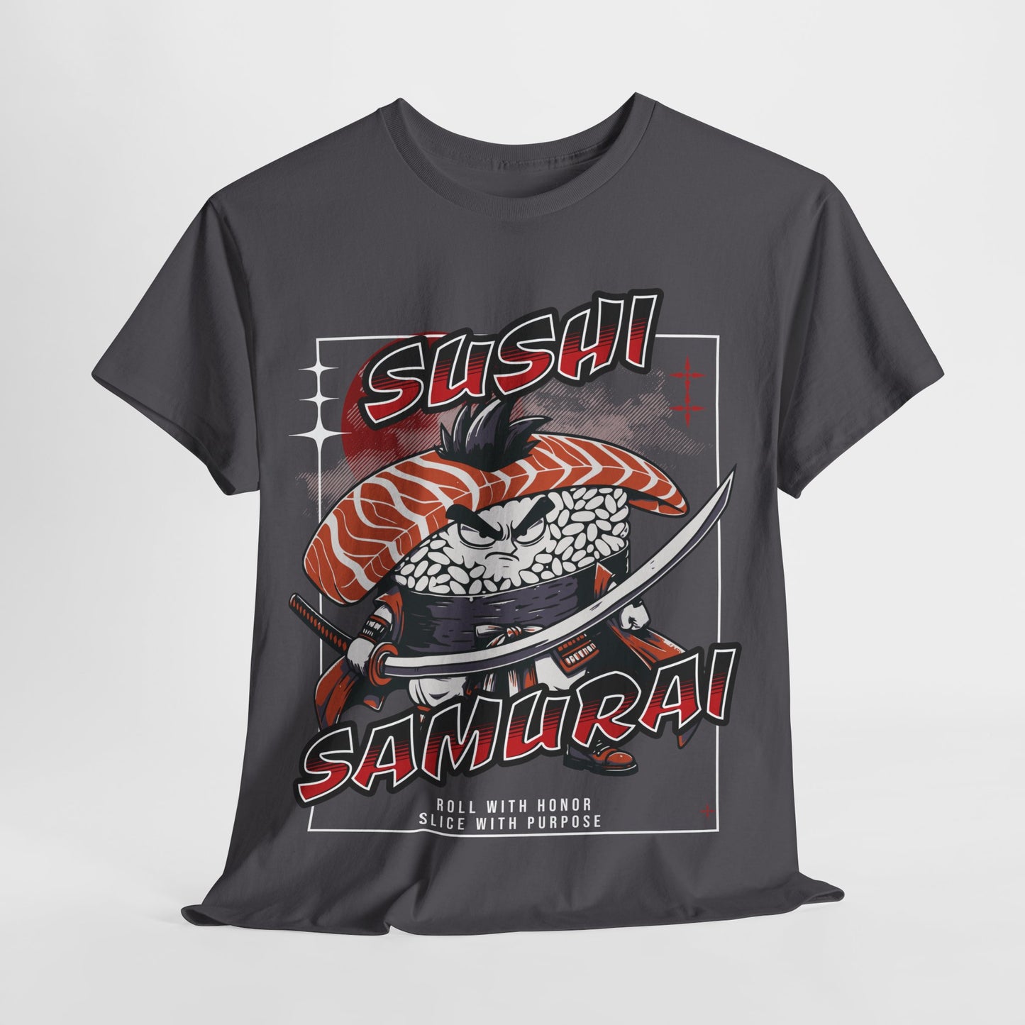 Sushi Samurai Printed T-Shirt – Roll with Honor, Slice with Purpose Grey