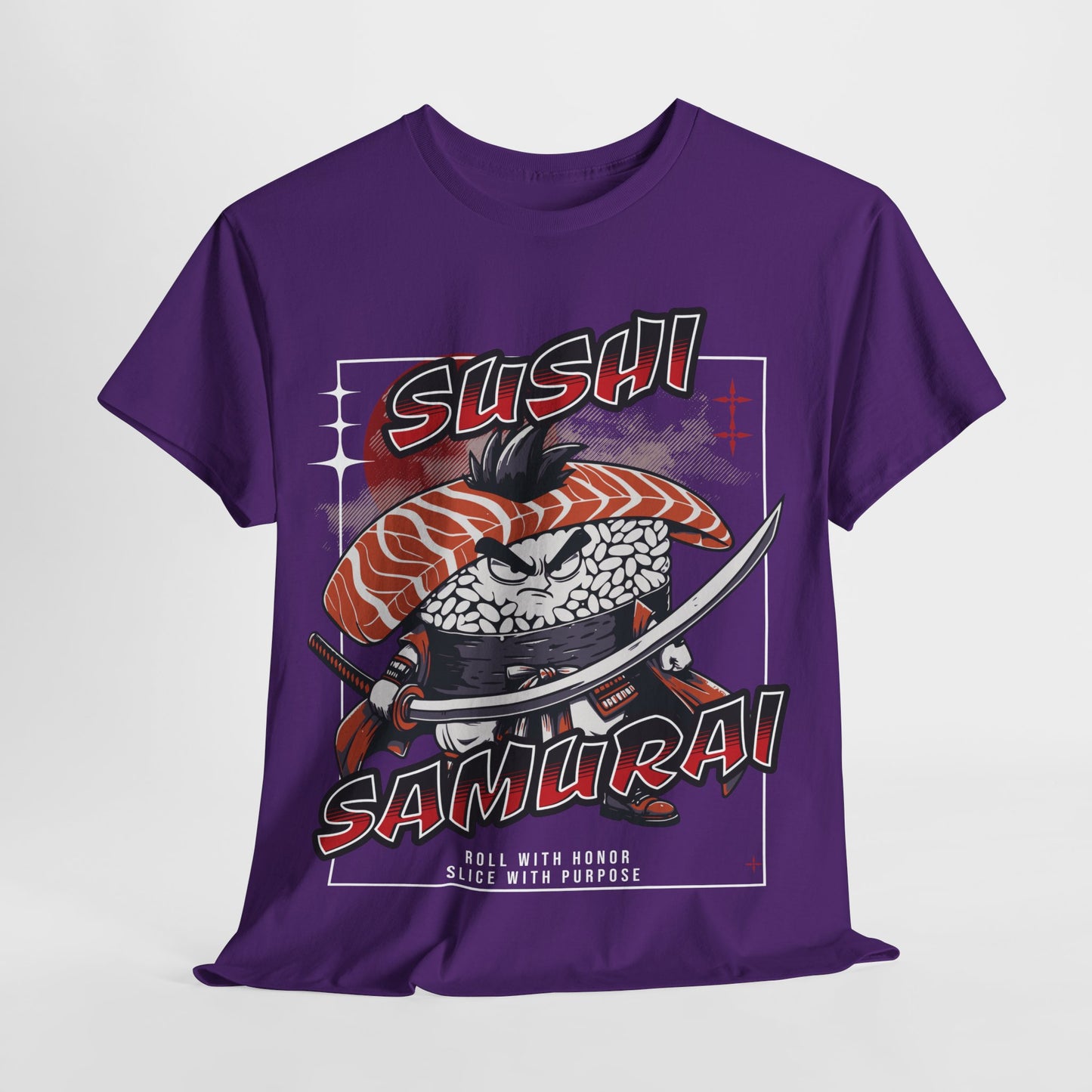 Sushi Samurai Printed T-Shirt – Roll with Honor, Slice with Purpose Purple