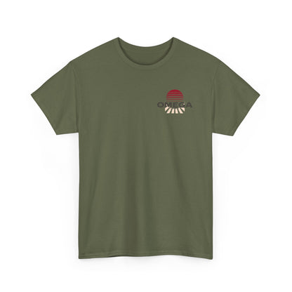 Japanese Warrior Samurai T-Shirt — Omega Logo Vintage Sun Graphic