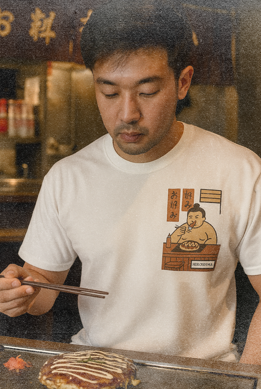 Hiroshima Okonomiyaki Sumo Printed T-Shirt – Minimal Japanese Food Art Tee AltCore