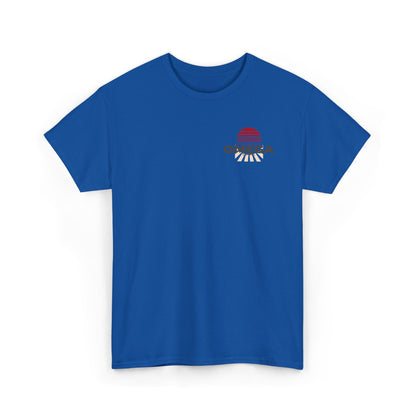 Japanese Warrior Samurai T-Shirt — Omega Logo Vintage Sun Graphic