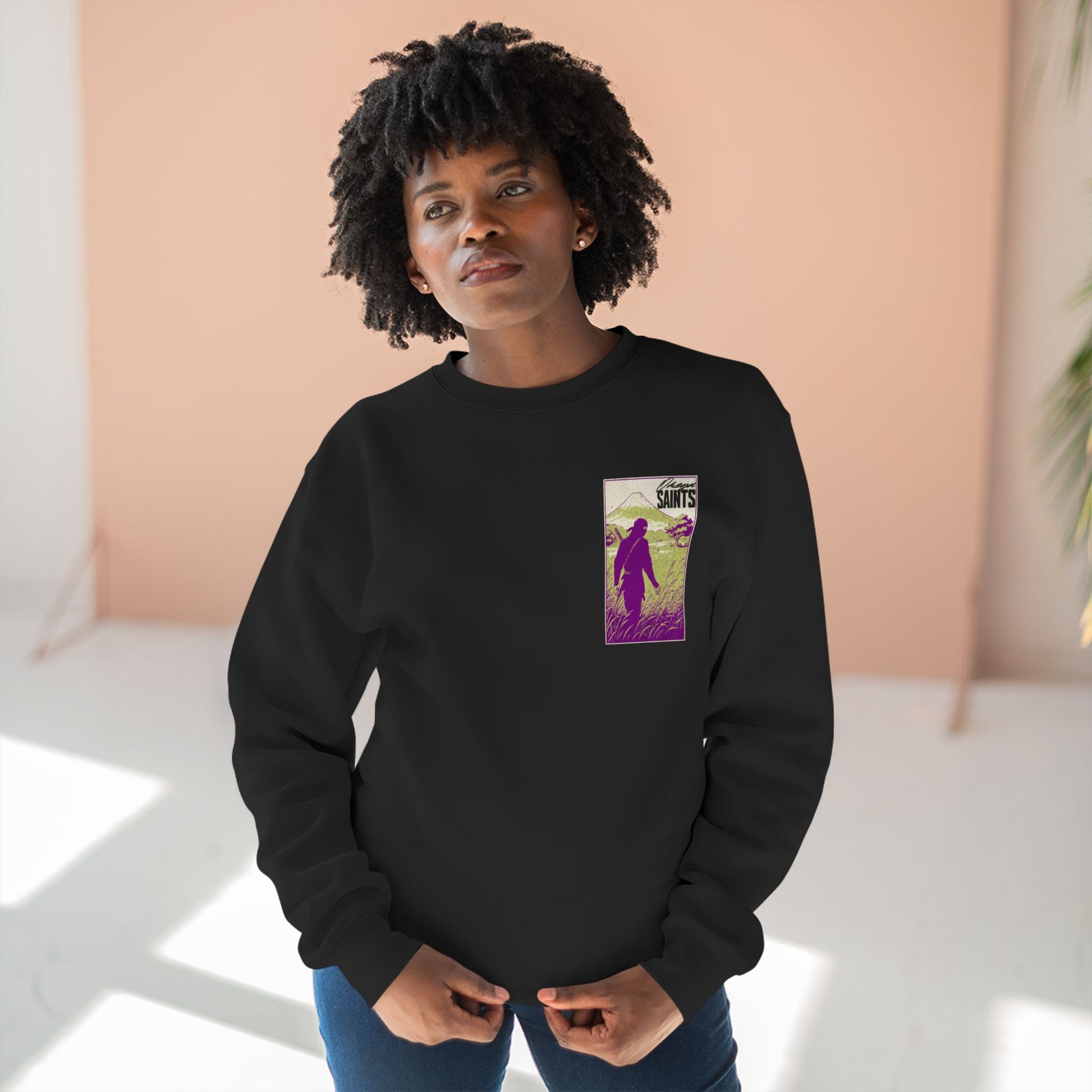 Black Ninja Graphic Sweatshirt – Vintage Samurai Warrior Design | Soft Printed Graphic Sweater
