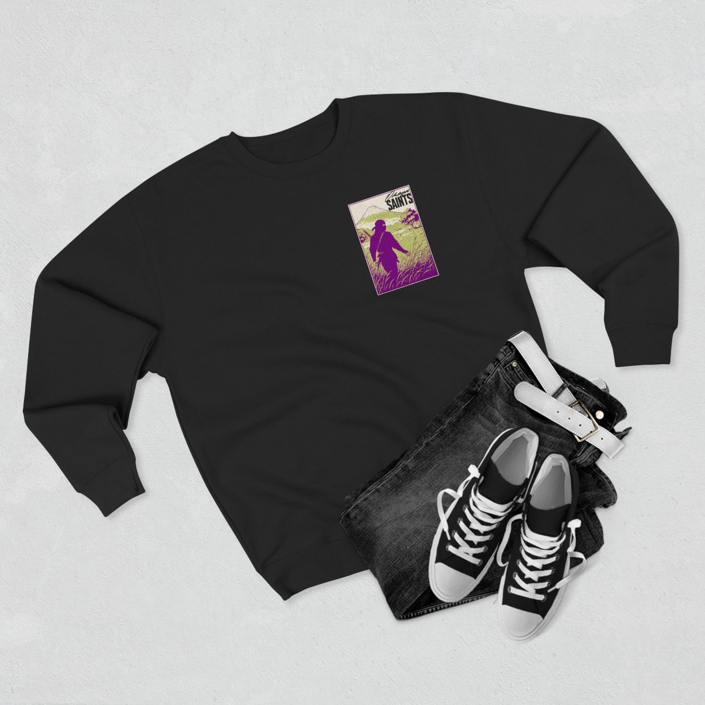 Black Ninja Graphic Sweatshirt – Vintage Samurai Warrior Design | Soft Printed Graphic Sweater