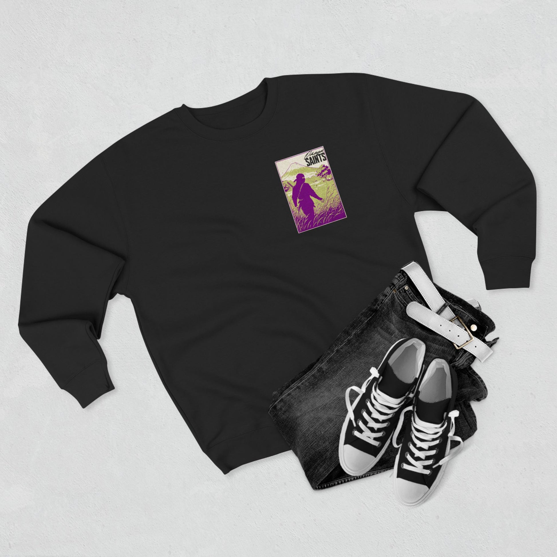 Black Ninja Graphic Sweatshirt – Vintage Samurai Warrior Design | Soft Printed Graphic Sweater