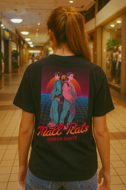 Mall Rats T-Shirt – 80s Synthwave Neon Graphic Tee | Retro Aesthetic T-Shirt