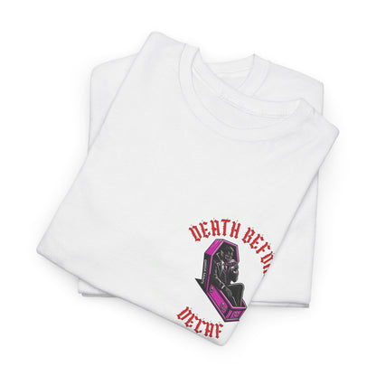 Death Before Decaf | Dracula Coffee T-Shirt Printed T Shirt detail closer

