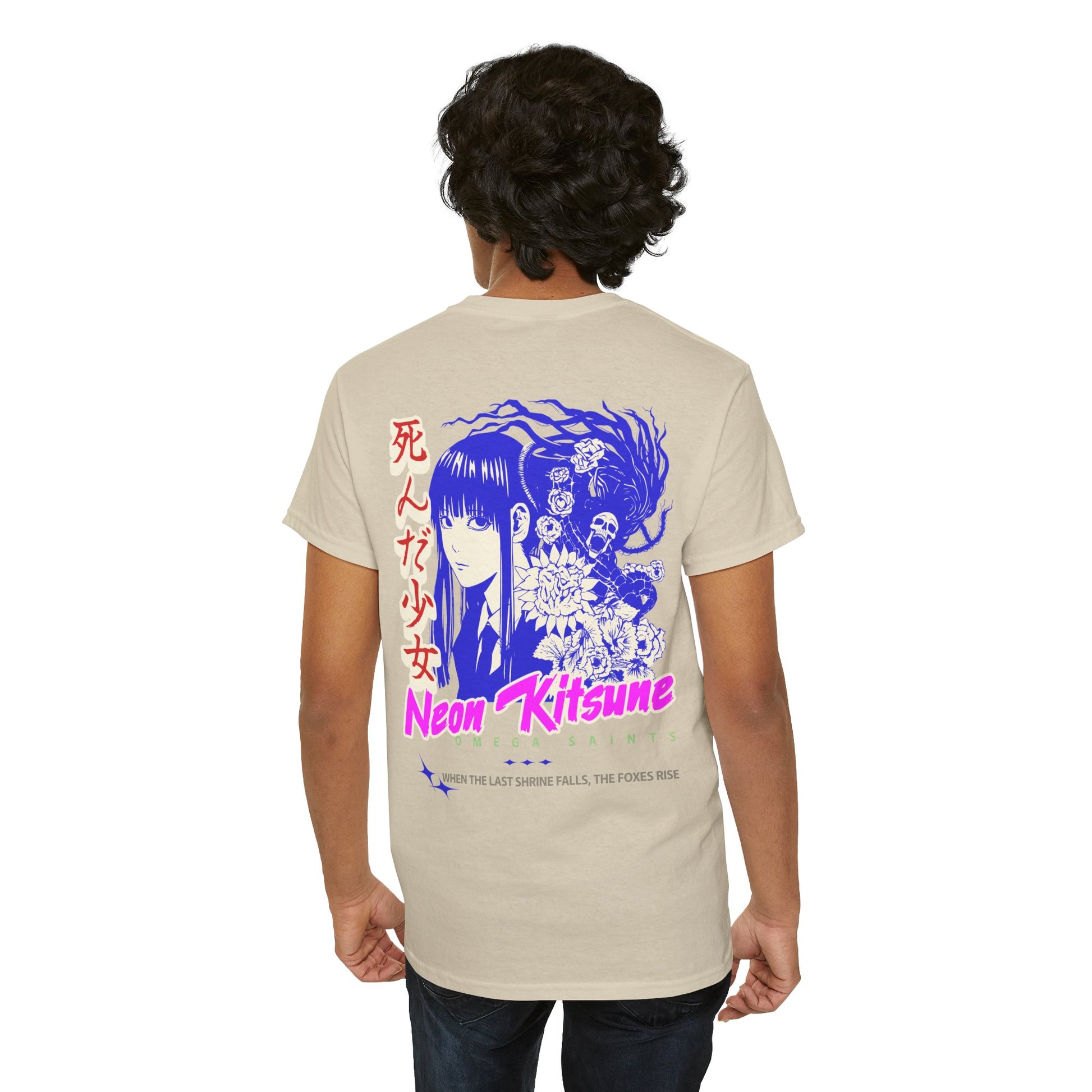 Japanese Anime Neon Kitsune Printed Shirt Custom Printed Shirt Back Person