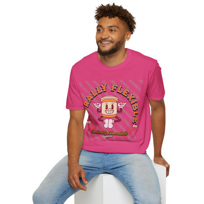 Morally Flexible, Emotionally Unavailable Printed T-Shirt – Funny Gen Z Coffee Yoga Tee Pink
