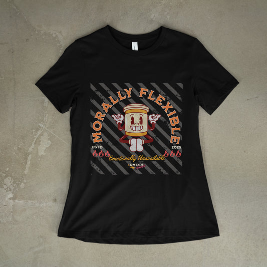 Morally Flexible, Emotionally Unavailable Printed T-Shirt – Funny Gen Z Coffee Yoga Tee