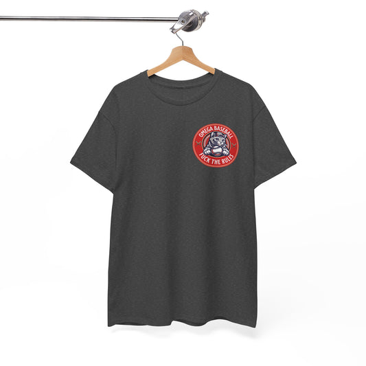 Omega Baseball Printed Tee – "F*ck the Rules" Cat Emblem Printed T-Shirt | Omega Saints