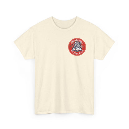 Omega Baseball Printed Tee – "F*ck the Rules" Cat Emblem Printed T-Shirt | Omega Saints Natural