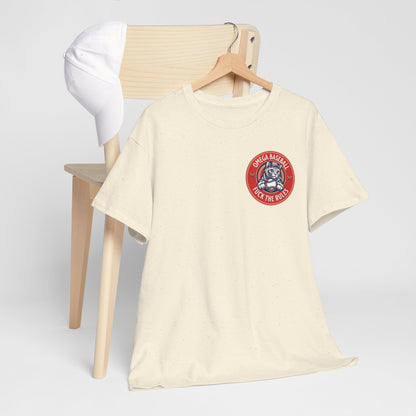 Omega Baseball Printed Tee – "F*ck the Rules" Cat Emblem Printed T-Shirt | Omega Saints Chair Hang