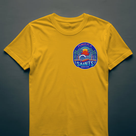 Omega Saints Beach Club Printed T-Shirt – Ride the Waves in Style Gold
