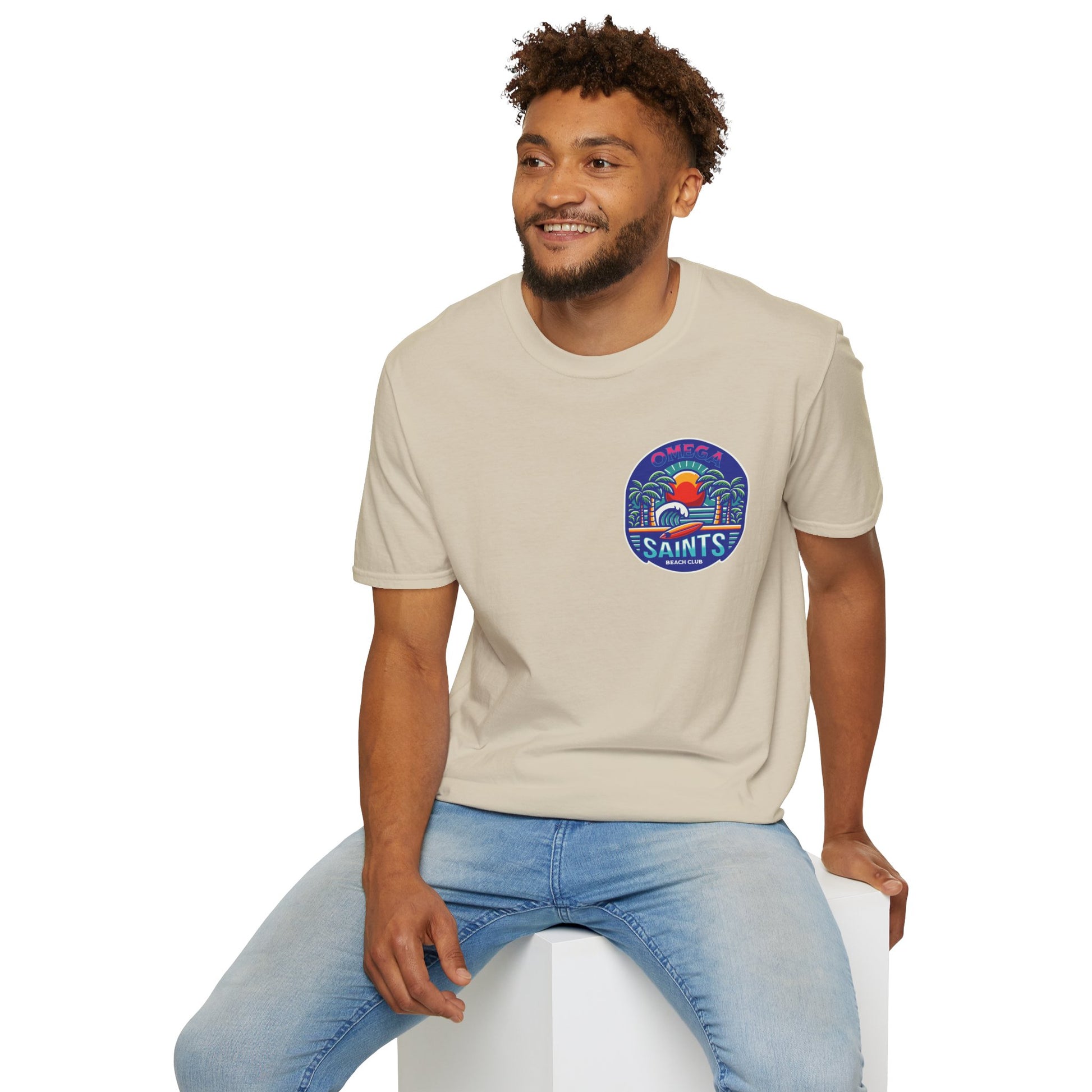 Omega Saints Beach Club Printed T-Shirt – Ride the Waves in Style Beige