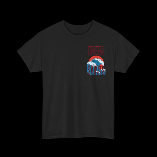 Omega Saints Logo Japanese Wave Design, Trendy 80s Retro Style Printed T-Shirt black