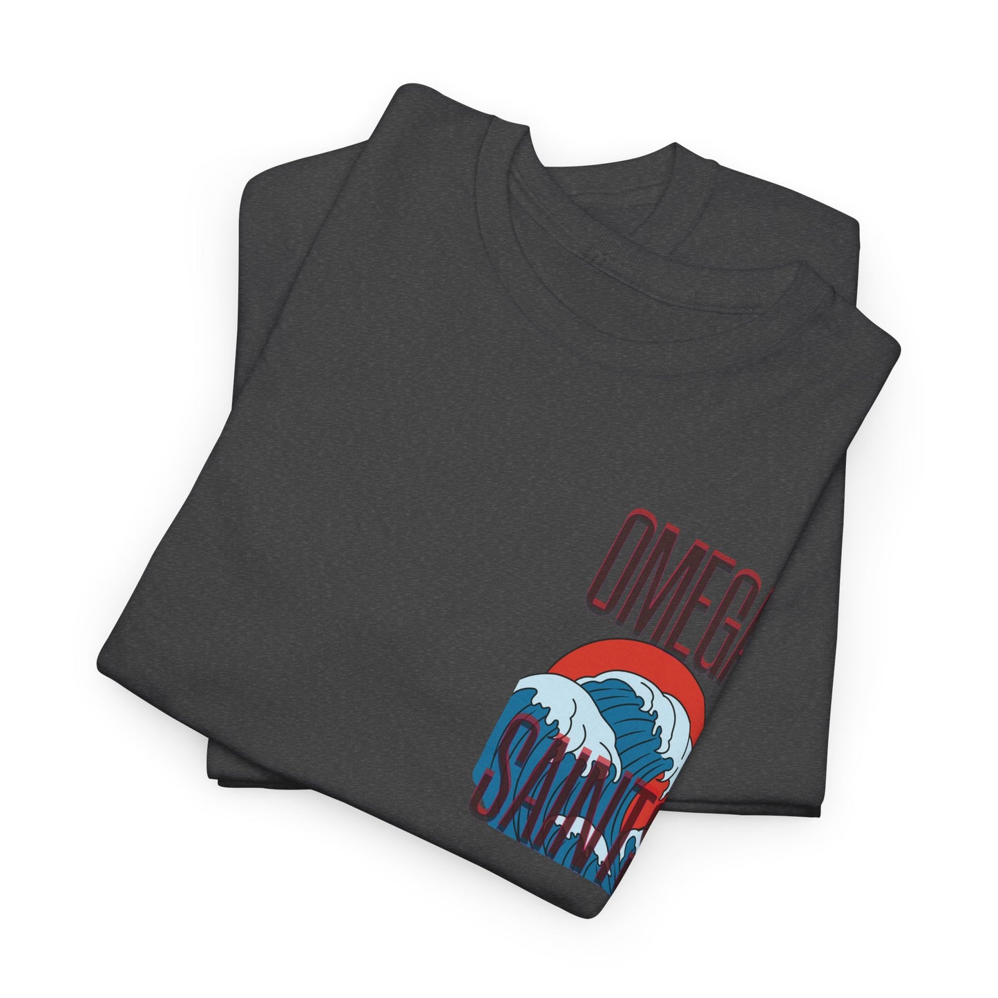 Omega Saints Logo Japanese Wave Design, Trendy 80s Retro Style Printed T-Shirt grey